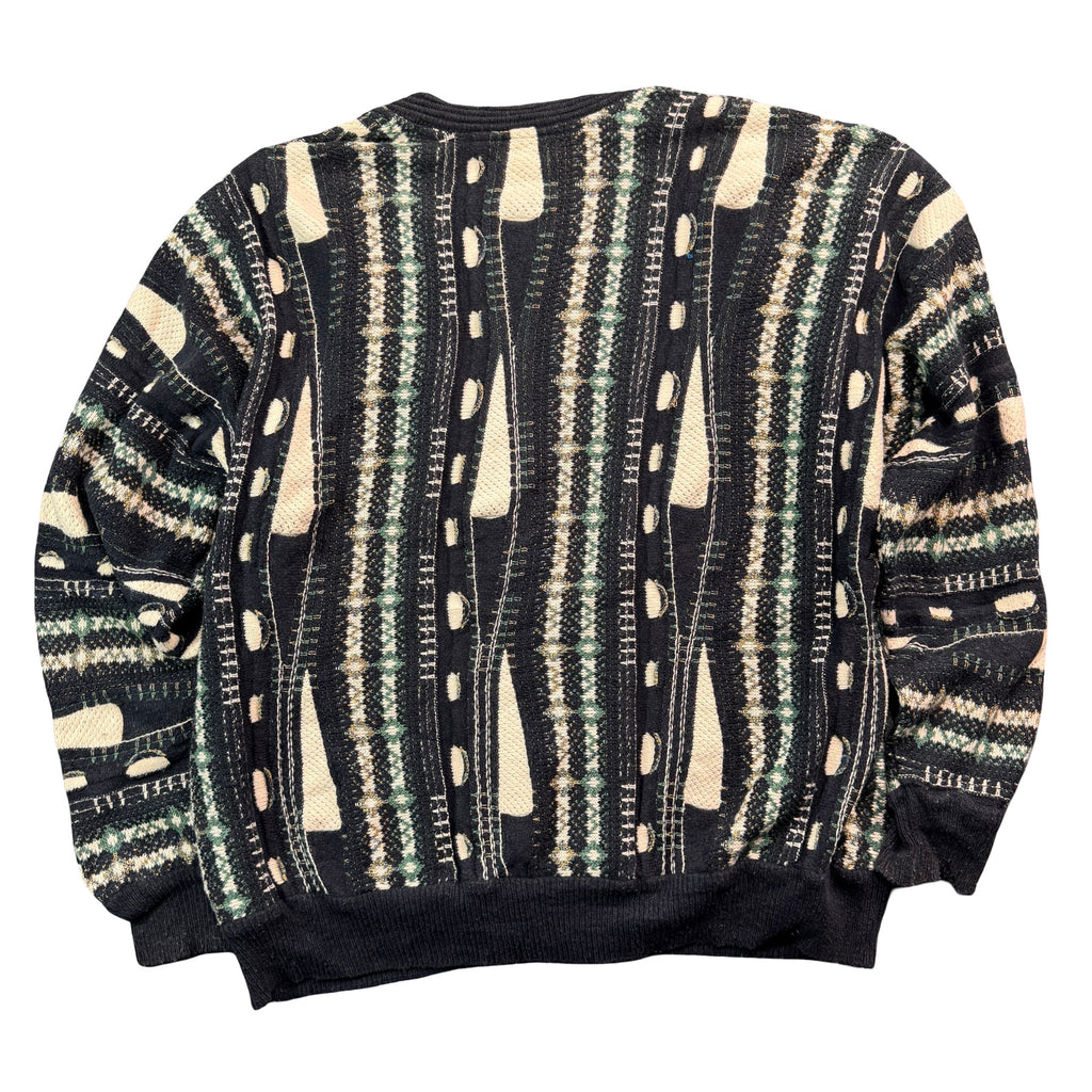Vintage Carlo Colucci Abstract 3D Knit Cardigan Sweater Black Cream Mens L