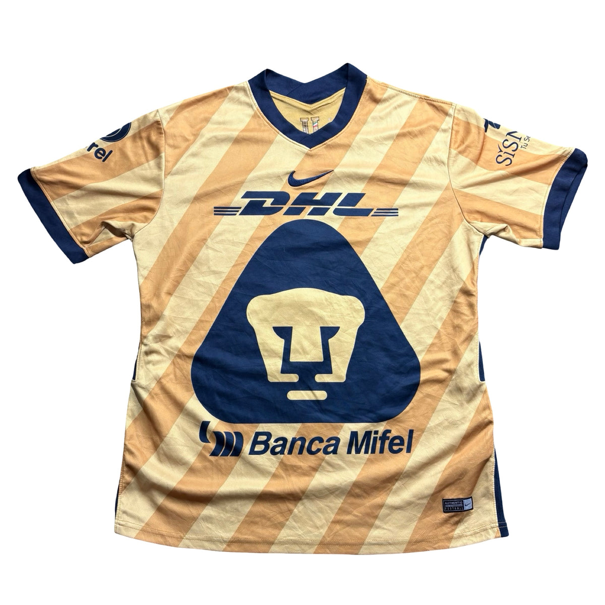 Nike Dri-FIT Pumas UNAM Third Soccer Jersey Gold Banca Mifel DHL Mens L