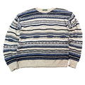 Vintage Jantzen Coogi Style Textured Knit Crewneck Sweater Cream Navy Mens L