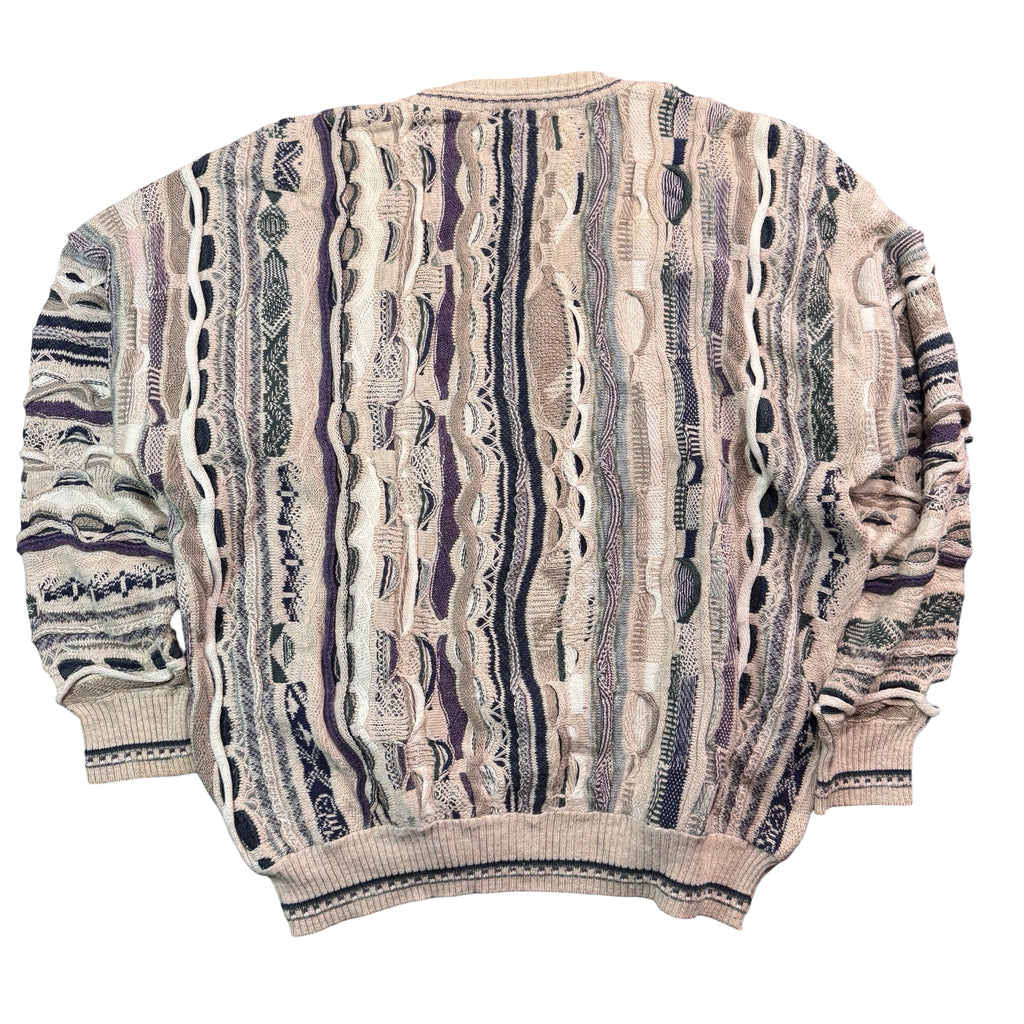 Vintage Giorgio di Firenze Coogi Style Textured Knit Sweater Cream Navy Mens L