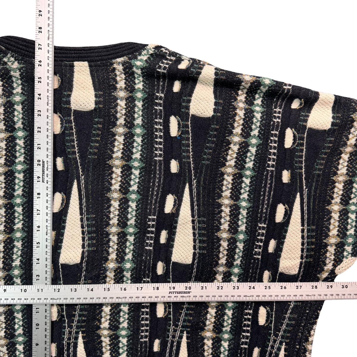 Vintage Carlo Colucci Abstract 3D Knit Cardigan Sweater Black Cream Mens L