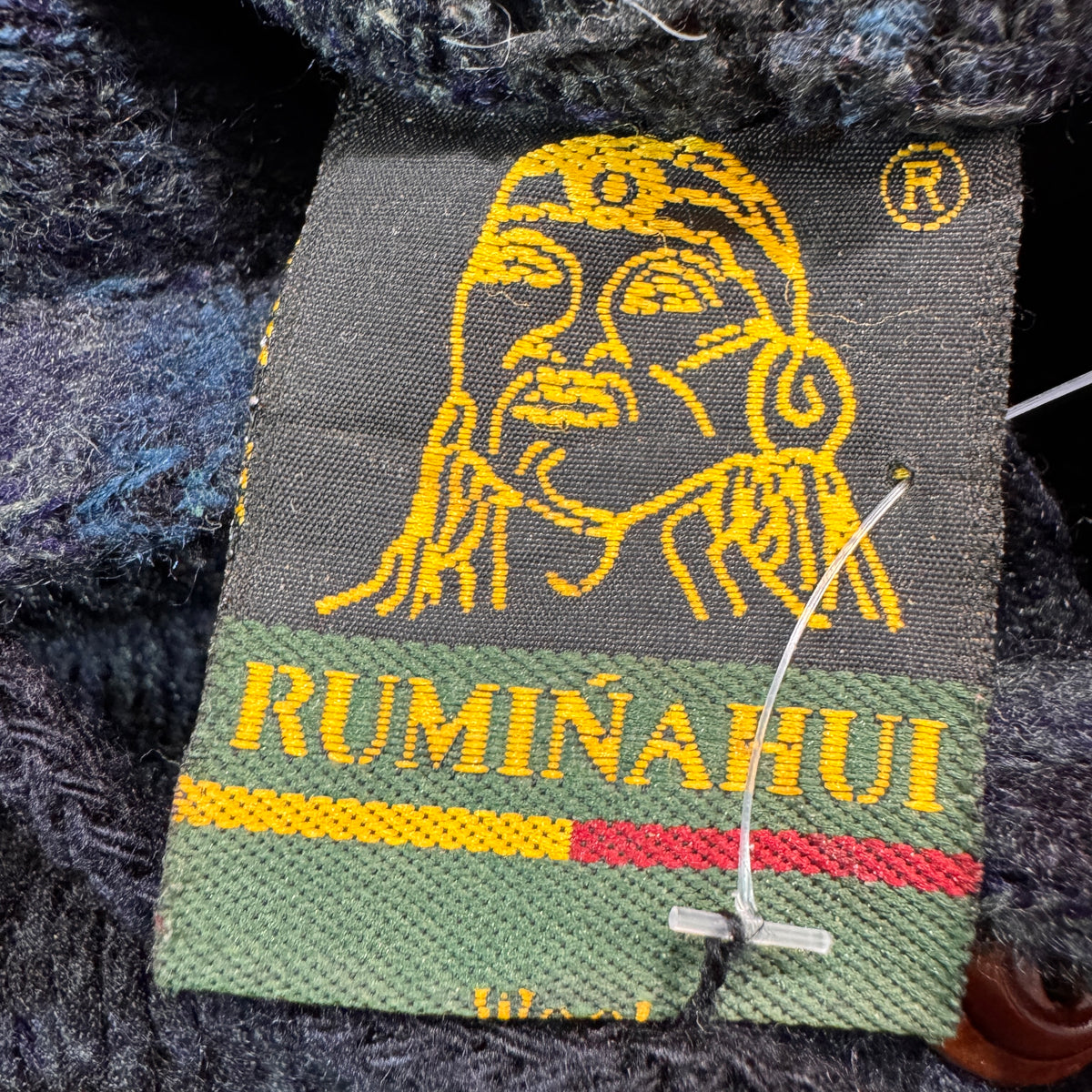 Vintage Ruminahui Ecuador Hand Knit Wool Deer Hooded Cardigan Navy Mens XL