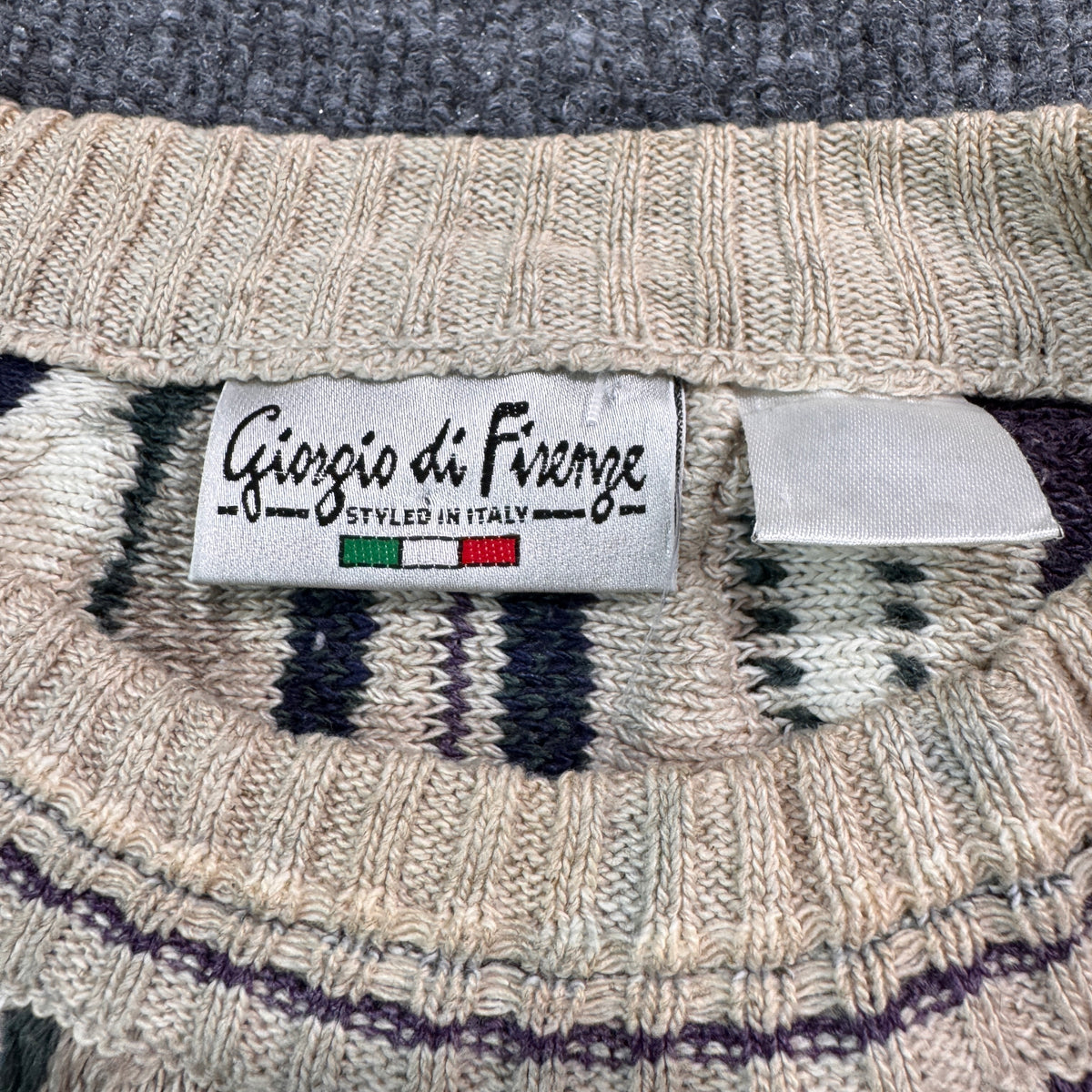 Vintage Giorgio di Firenze Coogi Style Textured Knit Sweater Cream Navy Mens L