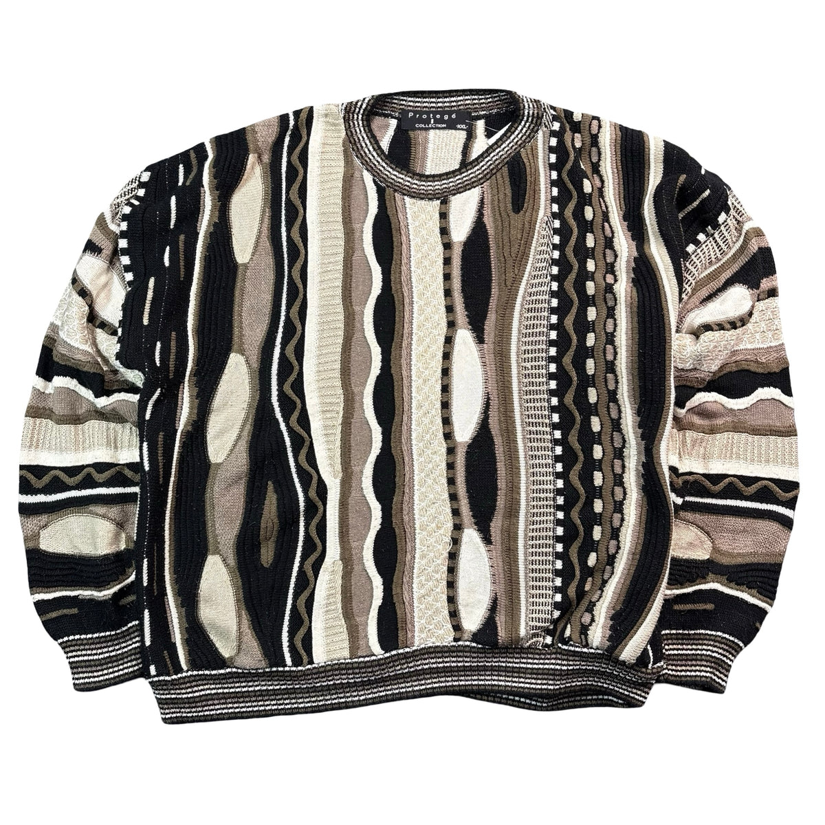 Vintage Protege Collection Coogi Style 3D Knit Sweater Black Brown Tan Mens XXL