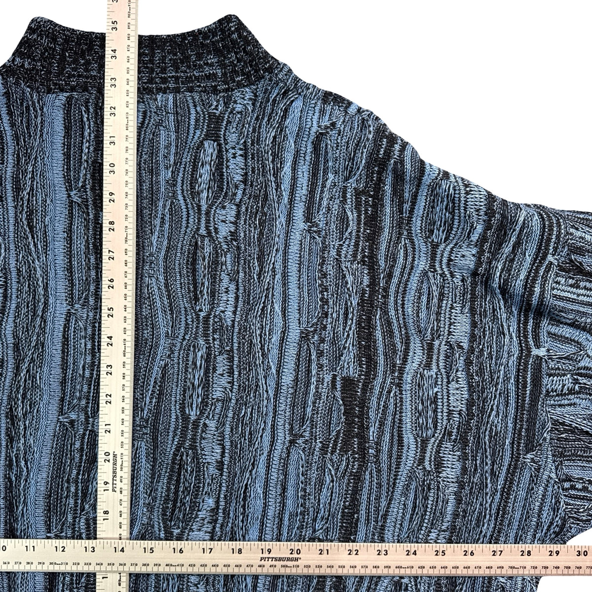 Vintage Knockout Coogi Style 3D Chain Link Knit Sweater Light Blue Navy Mens 4XL