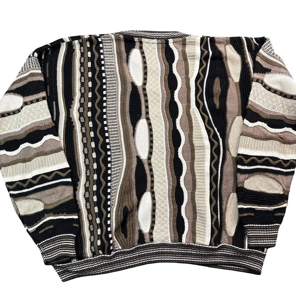 Vintage Protege Collection Coogi Style 3D Knit Sweater Black Brown Tan Mens XXL