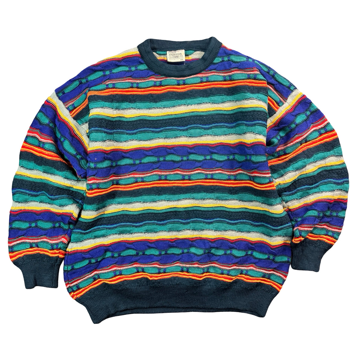Vintage Purely Australian Co Coogi Style 3D Knit Crewneck Sweater Teal Mens XXL