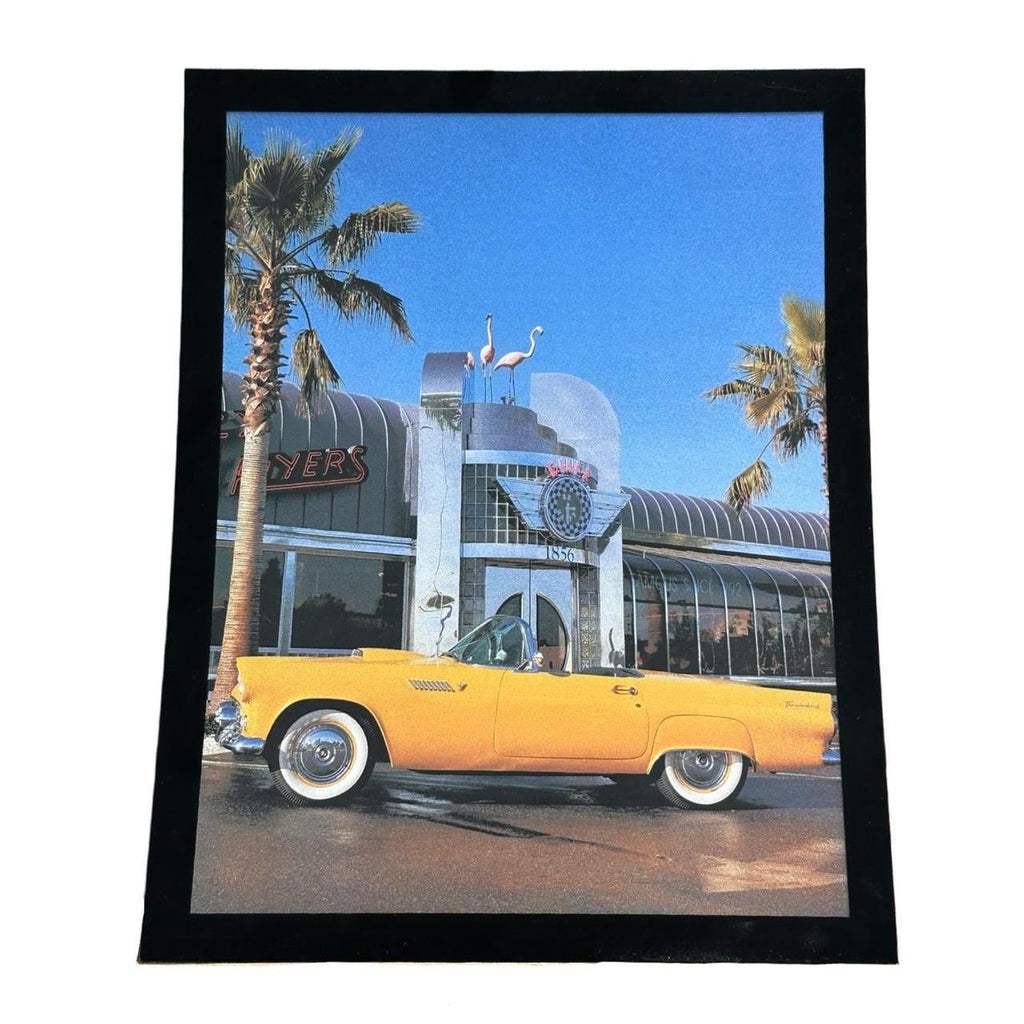 Vintage 1956 Yellow Ford Thunderbird Convertible Editorial Print from 1997 with frame