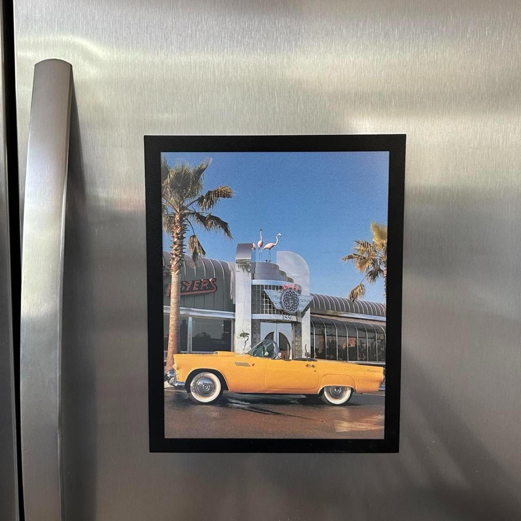 Vintage 1956 Yellow Ford Thunderbird Convertible Editorial Print from 1997 with frame