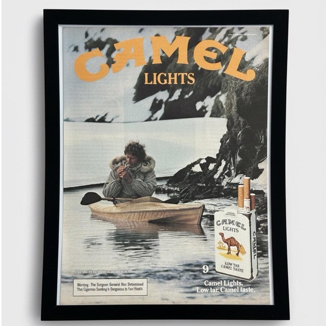 Vintage Framed 1983 Camel Lights Kayaking Arctic Adventure Ad