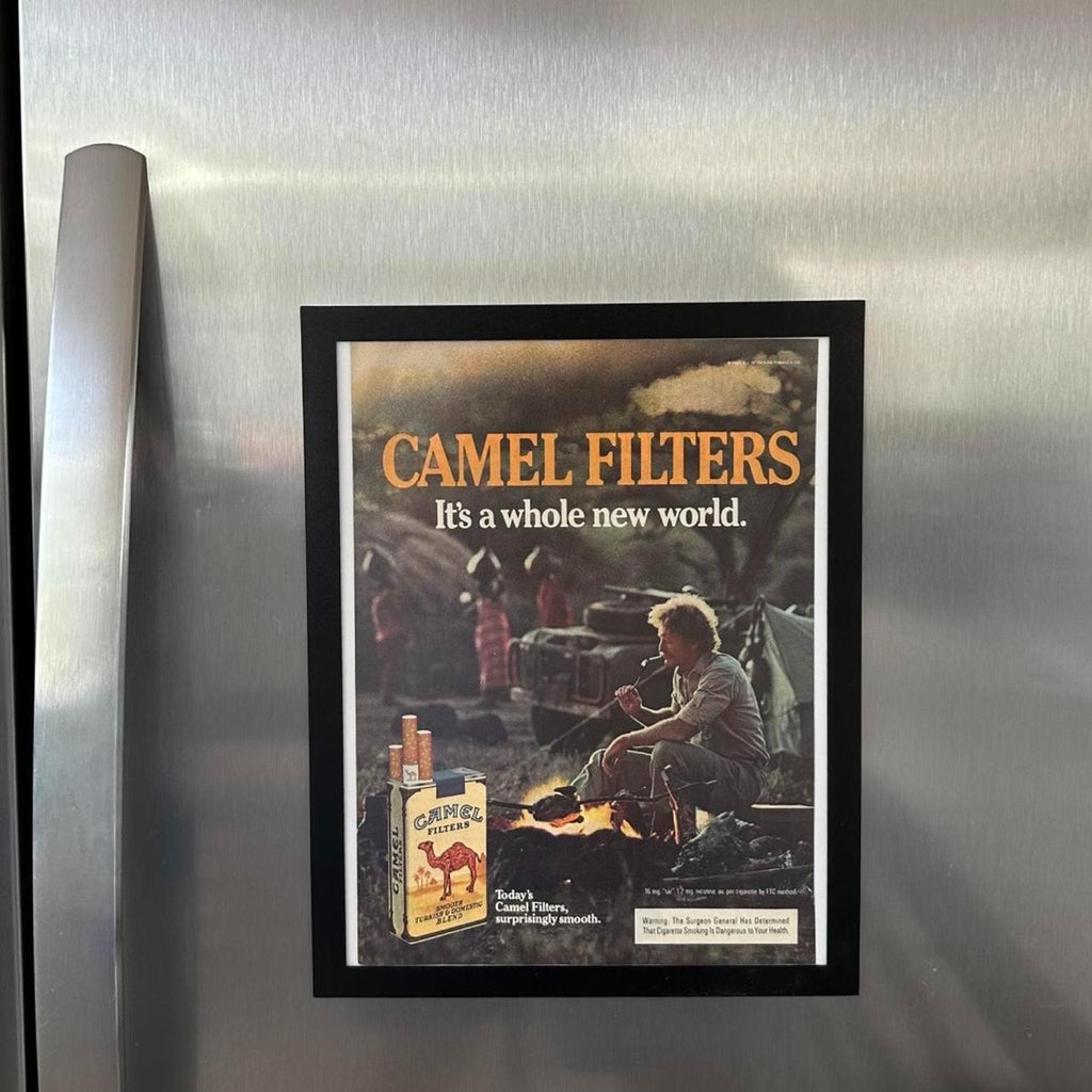 Vintage 1985 Camel Filters Rugged Camper Ad with Frame