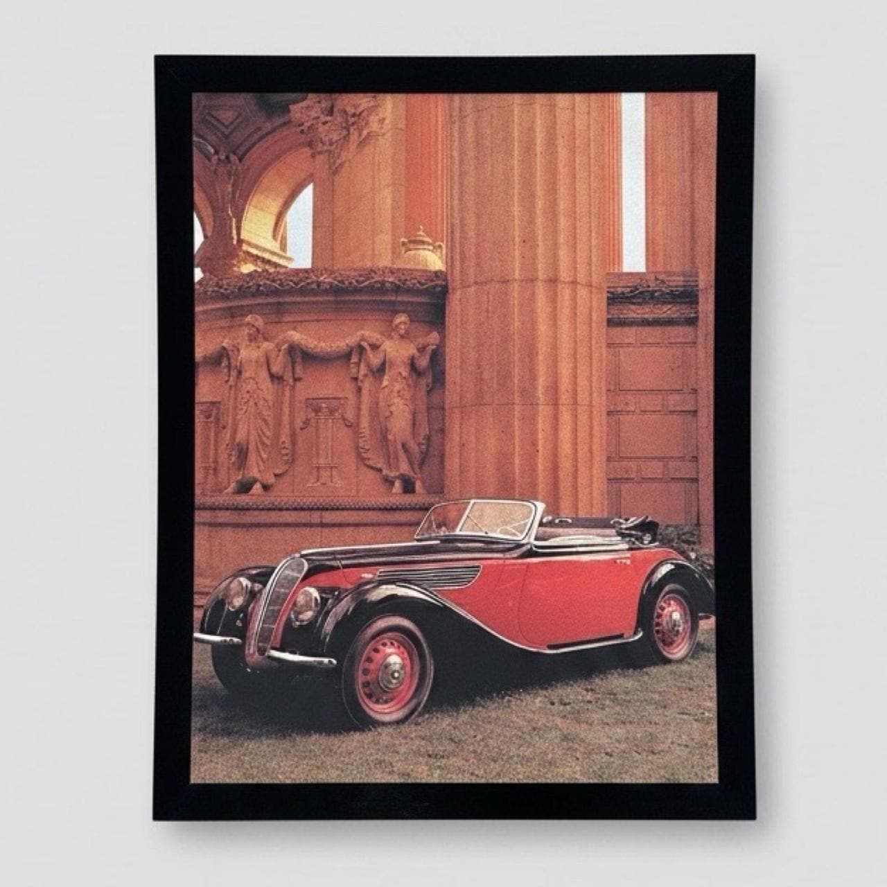Vintage 1938 Black & Red BMW 327 Cabriolet Editorial Print from 1997 with frame