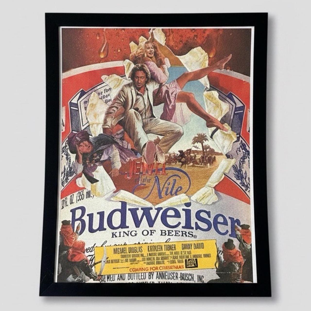Vintage 1985 Budweiser x Jewel of the Nile Movie Promo Page with Frame