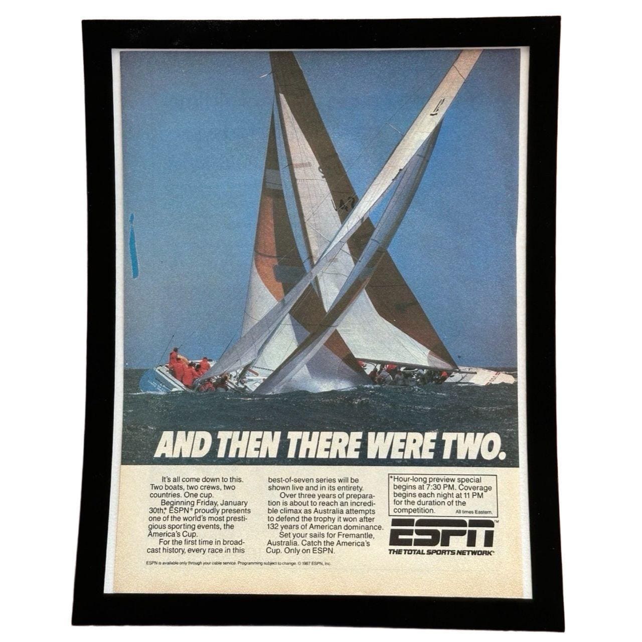 Vintage 1987 Americas Cup Sailing ESPN Framed Ad