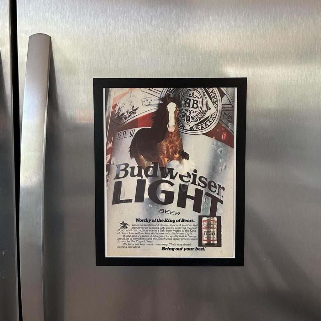 Vintage 1982 Budweiser Light Clydesdale Ad "Worthy of the King of Beers." with Frame