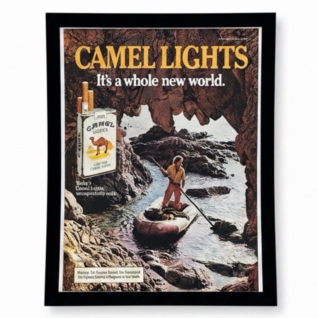 Vintage 1984 Camel Lights Ocean Explorer Ad with frame