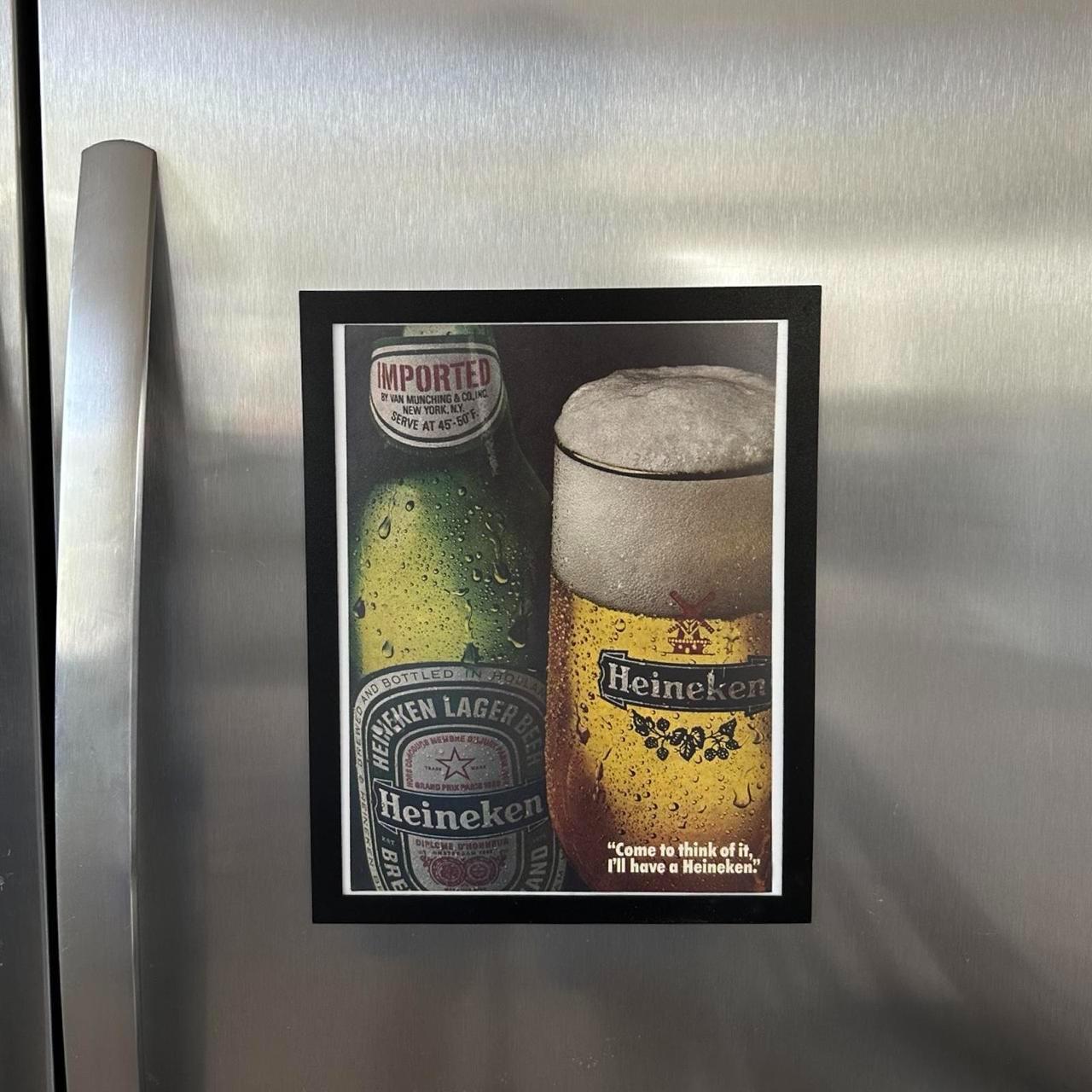 Vintage 1980s Heineken Lager Ad – Framed Beer Advertisement (Damage-Free Frame)