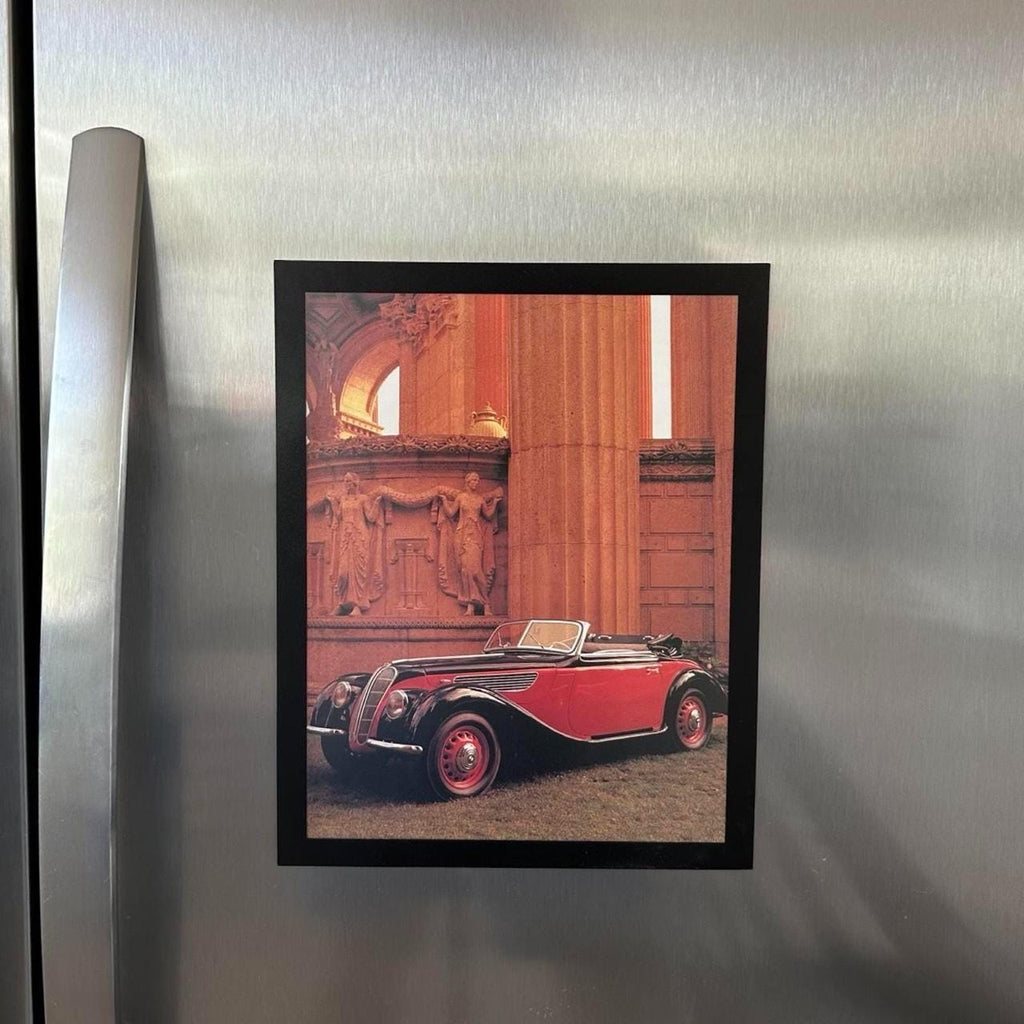 Vintage 1938 Black & Red BMW 327 Cabriolet Editorial Print from 1997 with frame