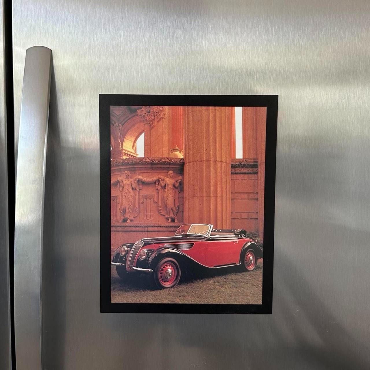Vintage 1938 Black & Red BMW 327 Cabriolet Editorial Print from 1997 with frame