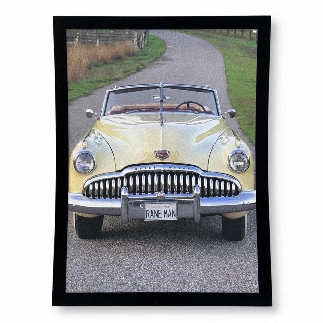 Vintage 1949 Yellow Buick Roadmaster Convertible - Editorial Print from 1997 with frame