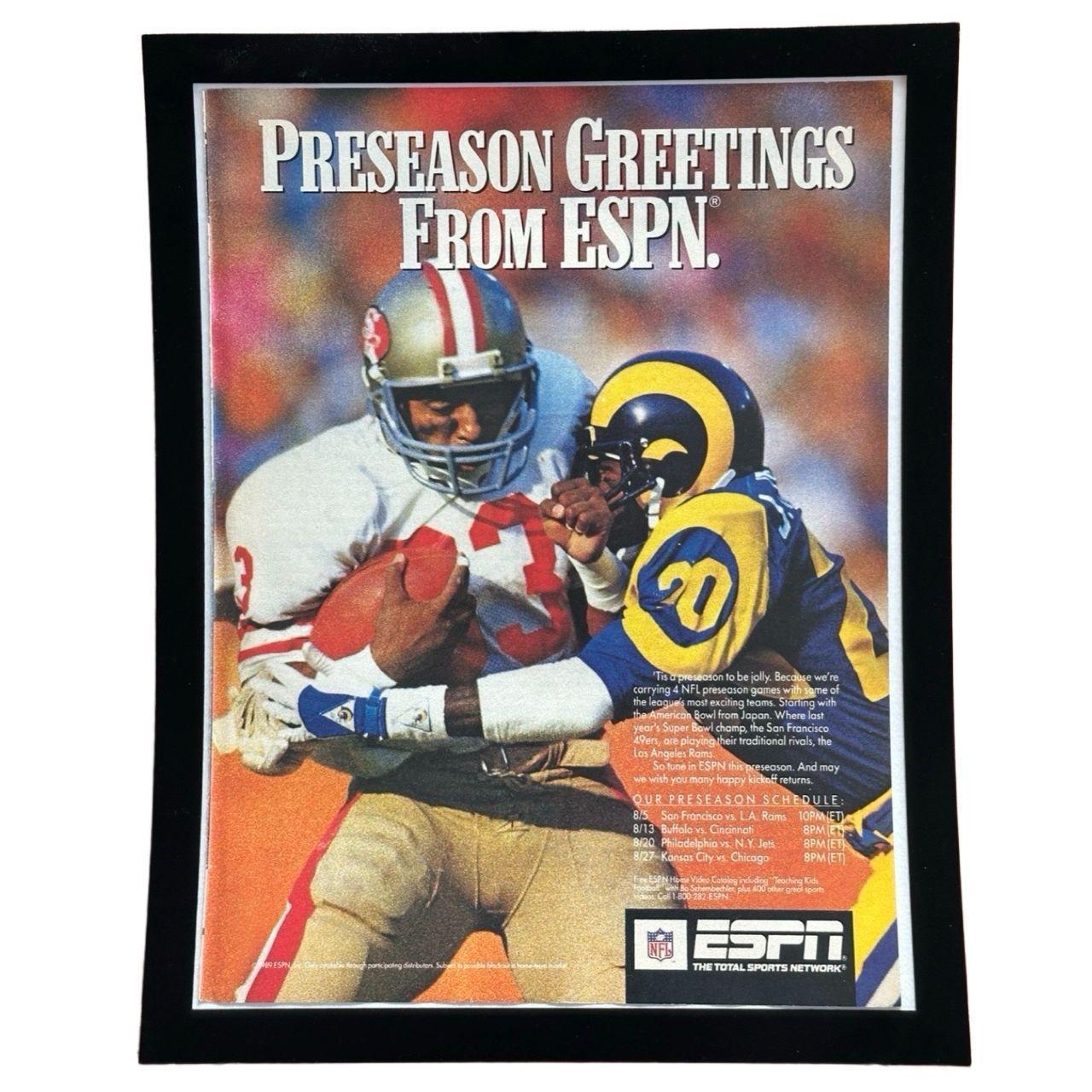 Vintage 1989 ESPN NFL Preseason 49ers vs Rams Magazine Ad with Frame
