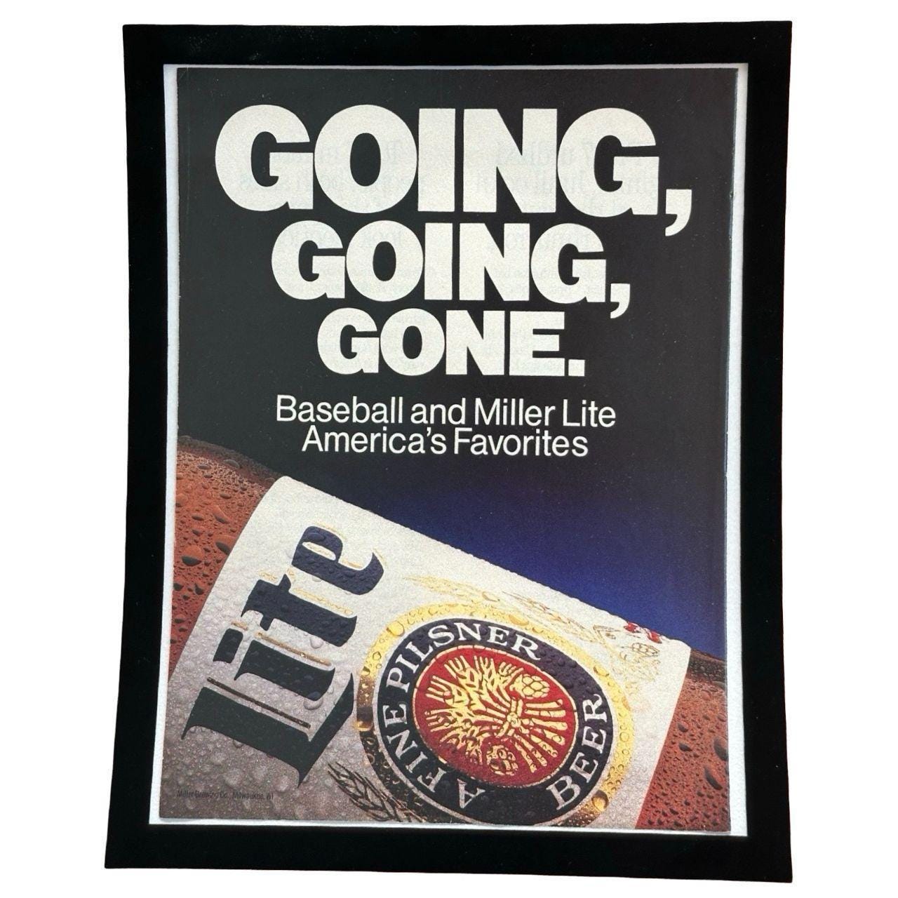 Vintage 1989 Framed Miller Lite Baseball Ad
