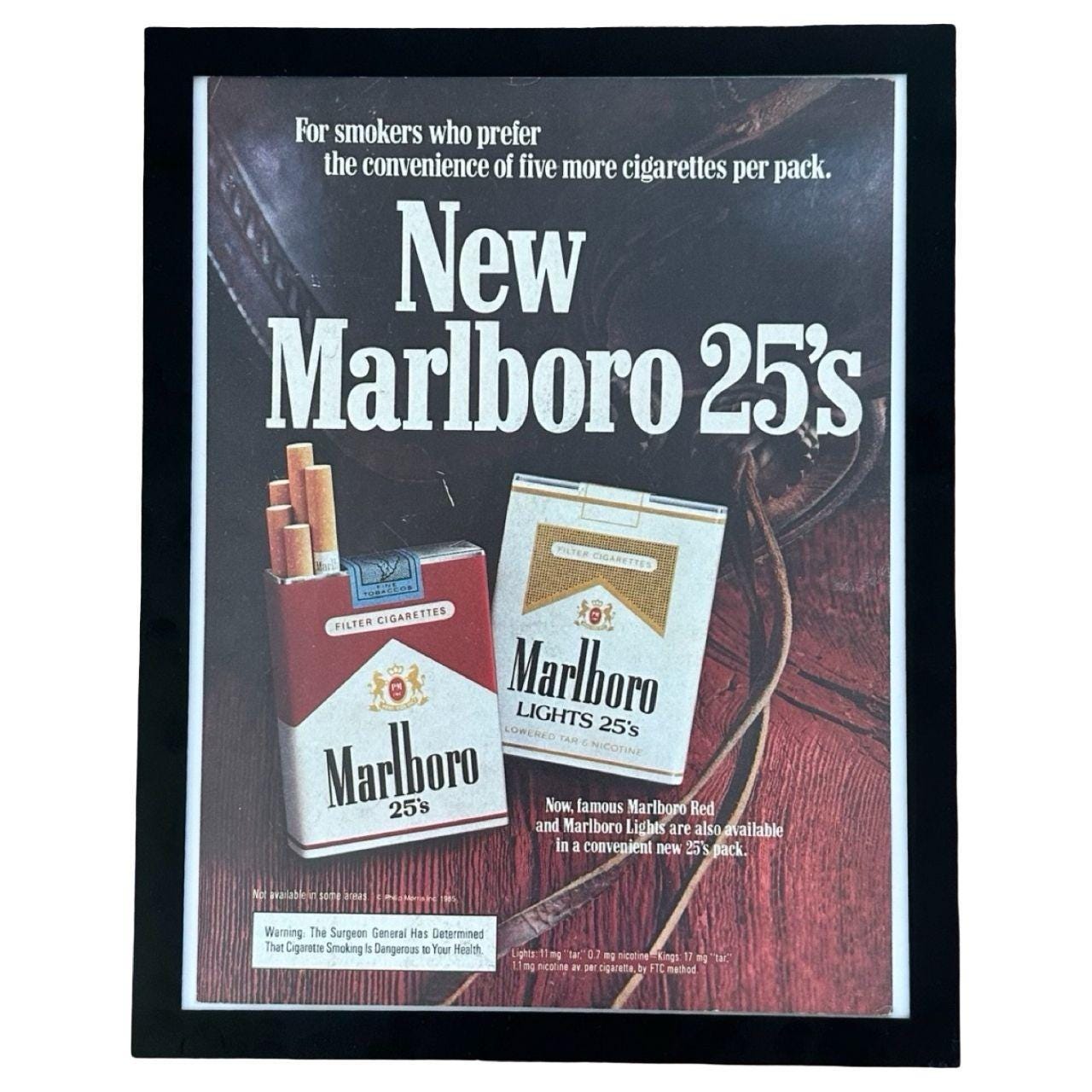 1985 Marlboro 25s New Pack Red and Lights Vintage Cigarette Ad