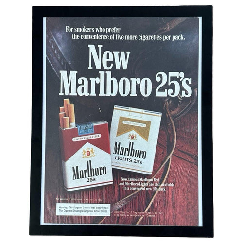 1985 Marlboro 25s New Pack Red and Lights Vintage Cigarette Ad