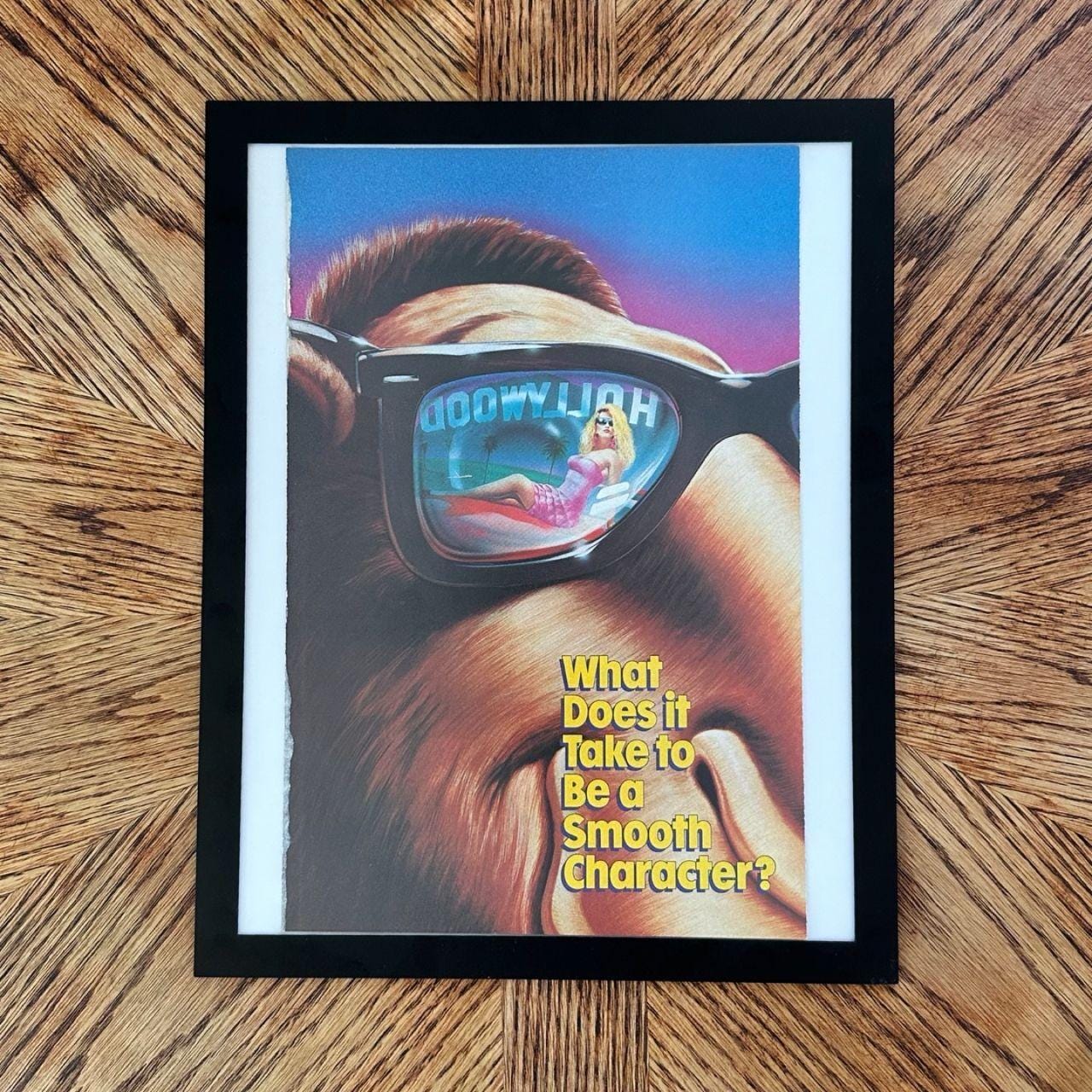 Hollywood Sunglasses Joe Camel Smooth Character Illustrated Vintage Ad