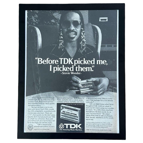 1980 TDK Cassette Tapes Stevie Wonder Endorsement Vintage Ad with Frame