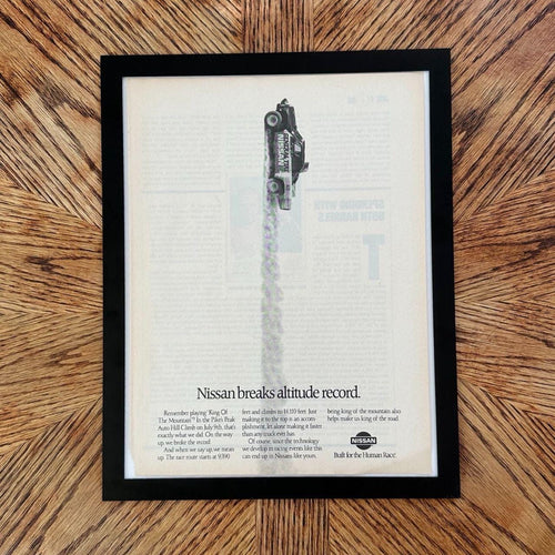 1980's Nissan Pikes Peak Altitude Record Vintage Truck Magazine Ad with Frame