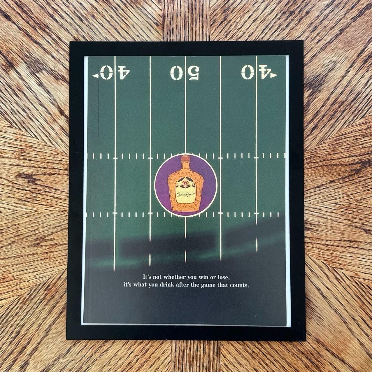 1989 Crown Royal Football Field Vintage Whisky Magazine Ad with Frame