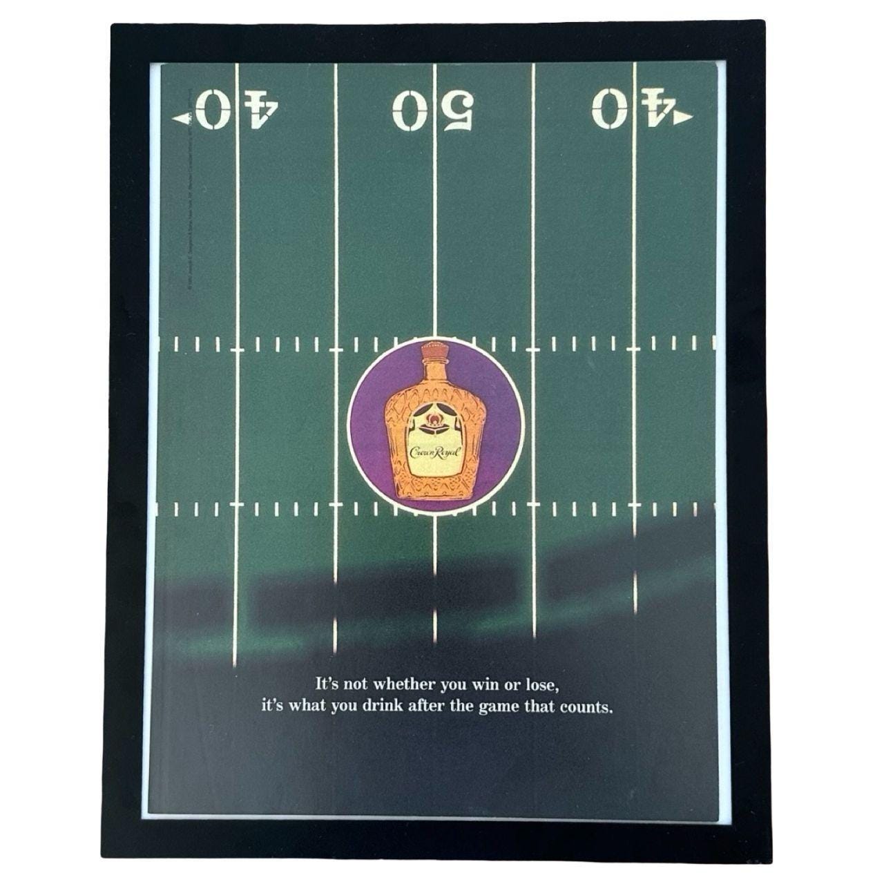 1989 Crown Royal Football Field Vintage Whisky Magazine Ad with Frame