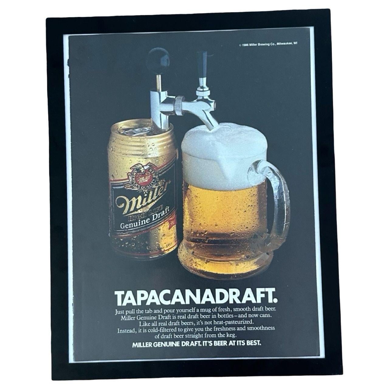 Miller Genuine Draft TapaCanaDraft 1986 Beer Magazine Ad with Frame