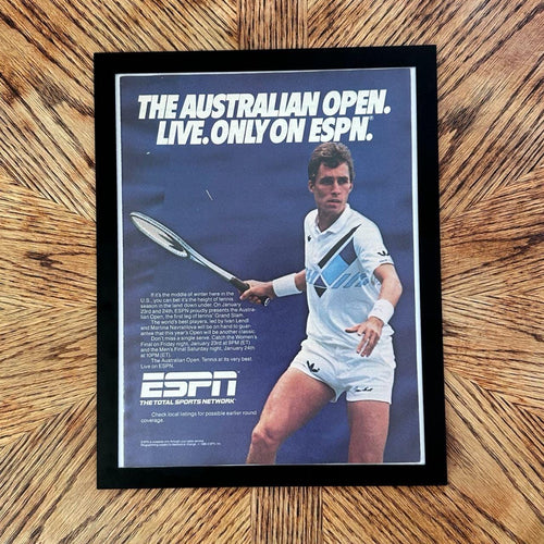 1986 ESPN Australian Open Tennis Ivan Lendl Vintage Magazine Poster with Frame