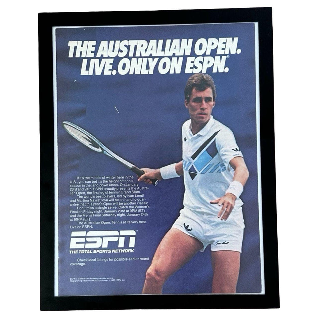 1986 ESPN Australian Open Tennis Ivan Lendl Vintage Magazine Poster with Frame