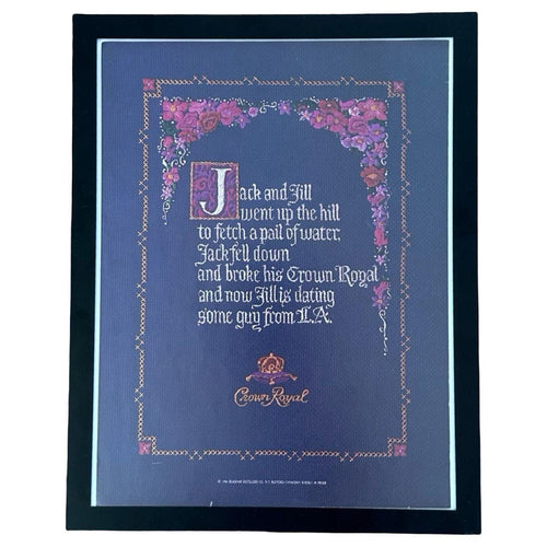 1986 Crown Royal Jack and Jill Nursery Rhyme Whisky Vintage Magazine Ad with Frame