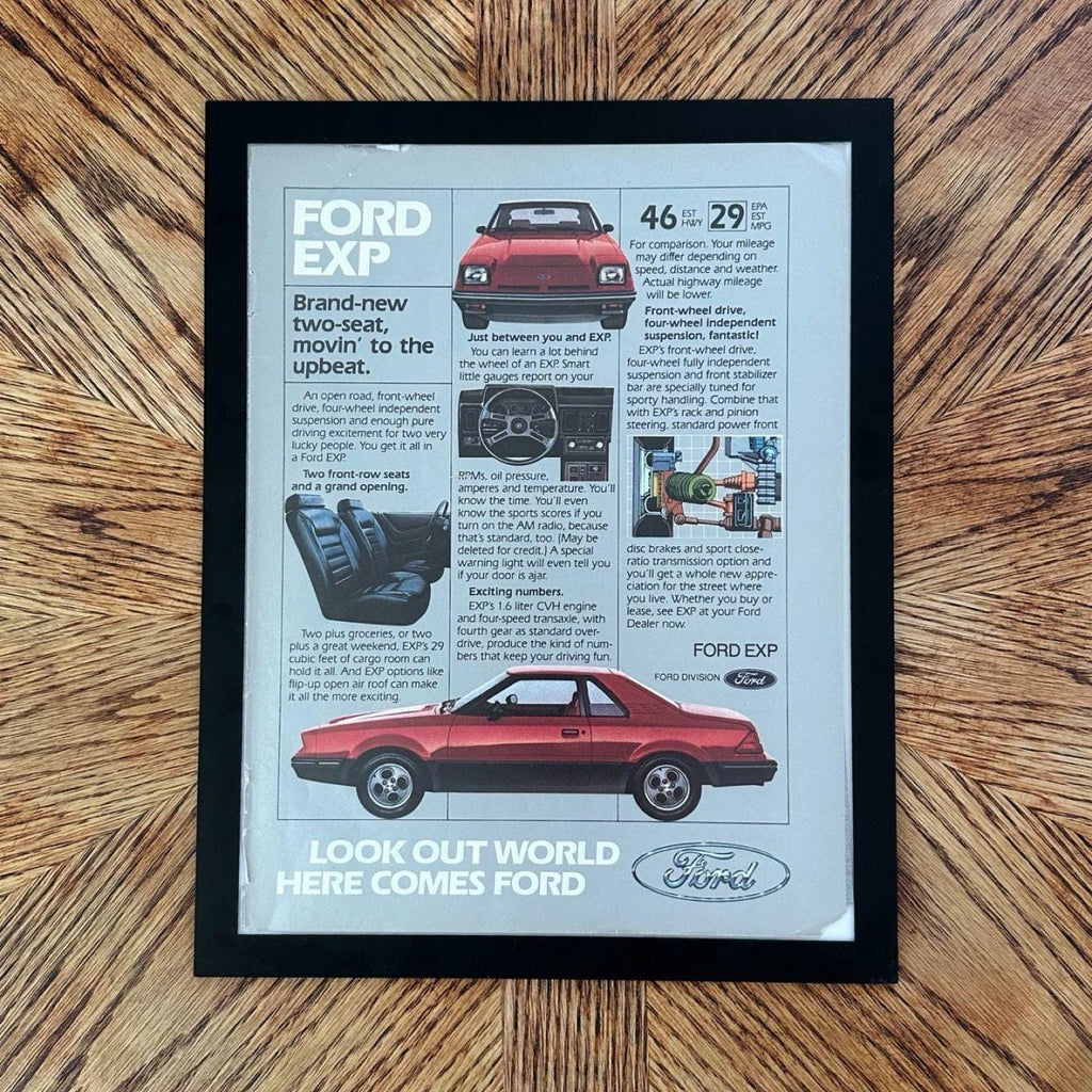 1981 Ford EXP "Look Out World Here Comes Ford Two-Seater" Magazine Ad with Frame
