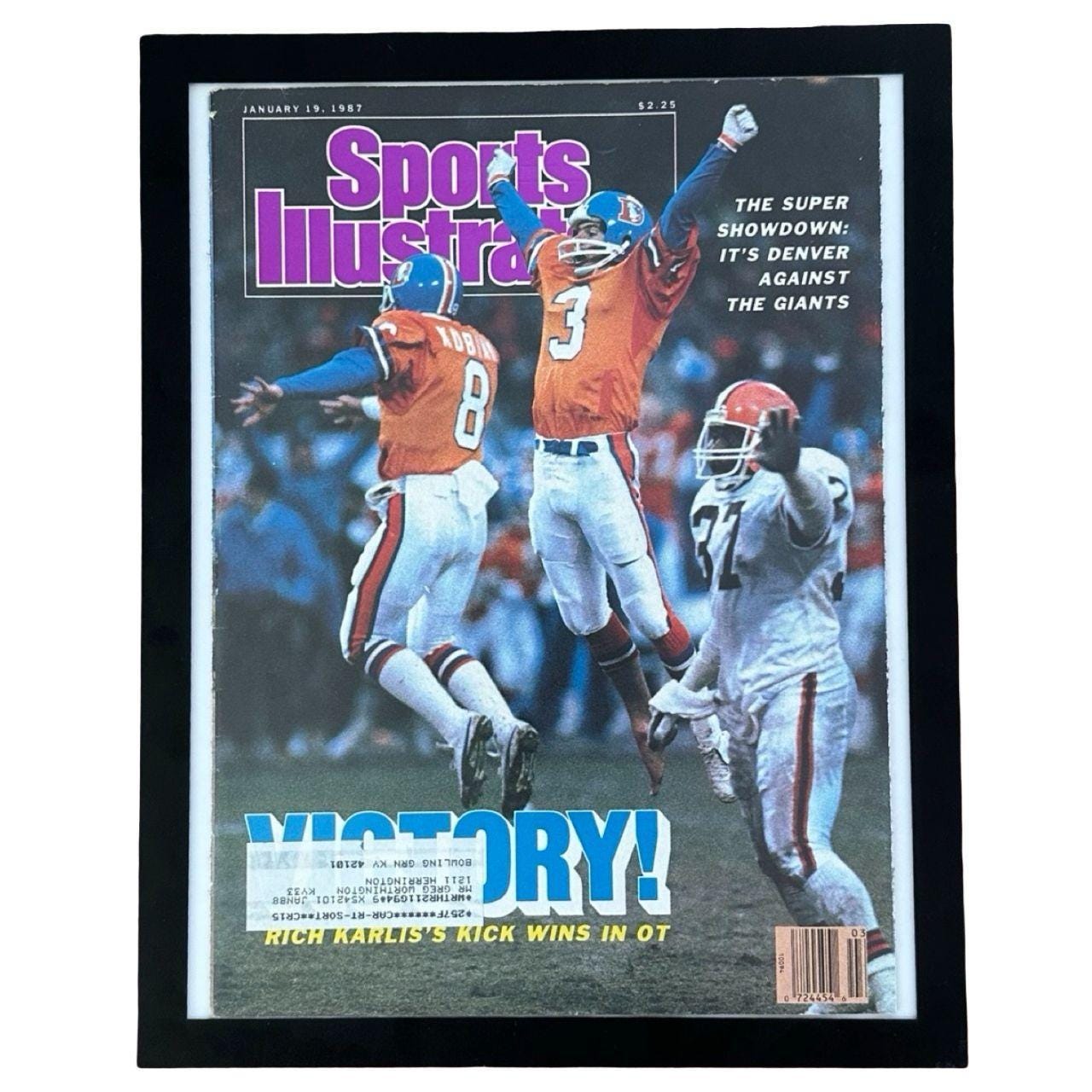 Vintage Sports Illustrated Magazine Cover Jan 1987 Denver Broncos Victory Super Bowl Poster with Frame