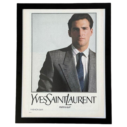 1989 Yves Saint Laurent Menswear Fashion Bar Vintage Magazine Ad with Frame