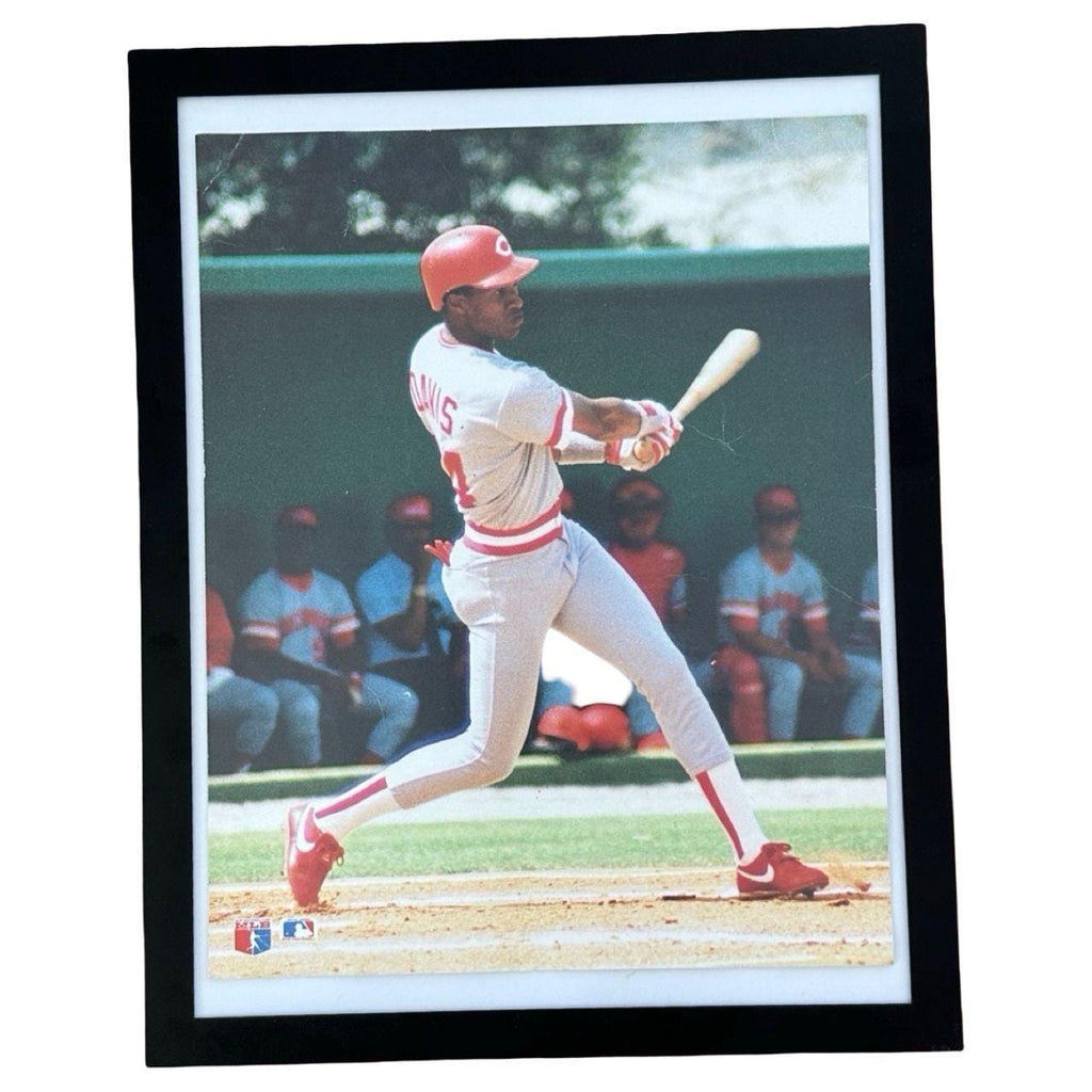 1989 Vintage Cincinnati Reds Eric Davis MLB Baseball Action Editorial Photo with Frame