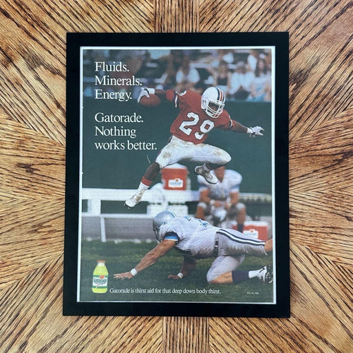 1989 Gatorade Fluids Minerals Energy College Football Vintage Magazine Ad with Frame