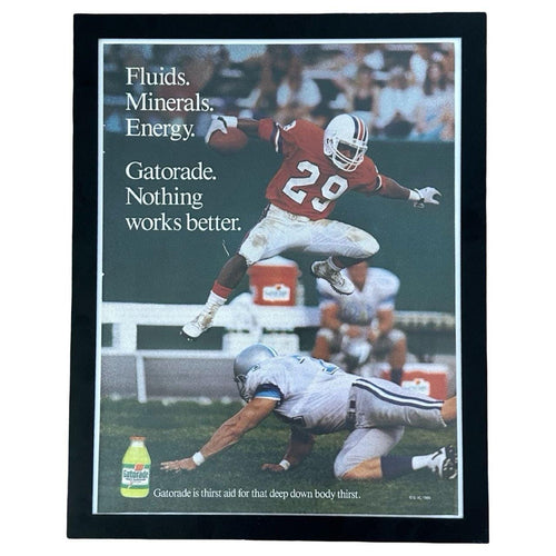 1989 Gatorade Fluids Minerals Energy College Football Vintage Magazine Ad with Frame