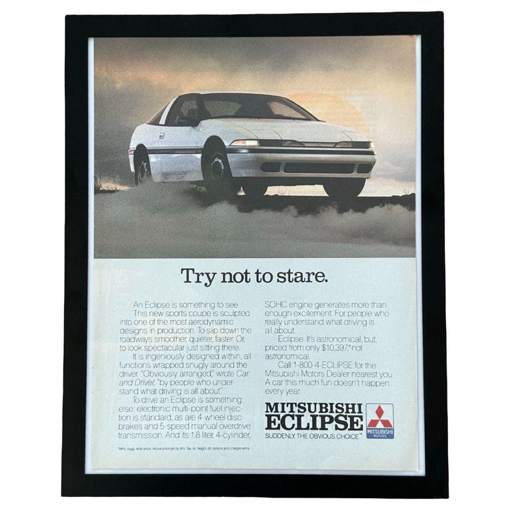 1980's Mitsubishi Eclipse "Try Not to Stare" Launch Magazine Ad with Frame