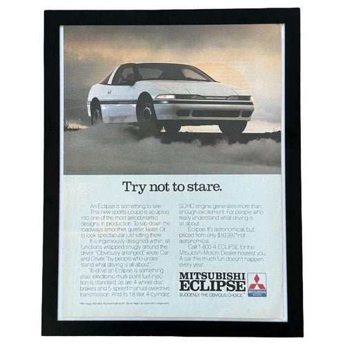 1980's Mitsubishi Eclipse "Try Not to Stare" Launch Magazine Ad with Frame