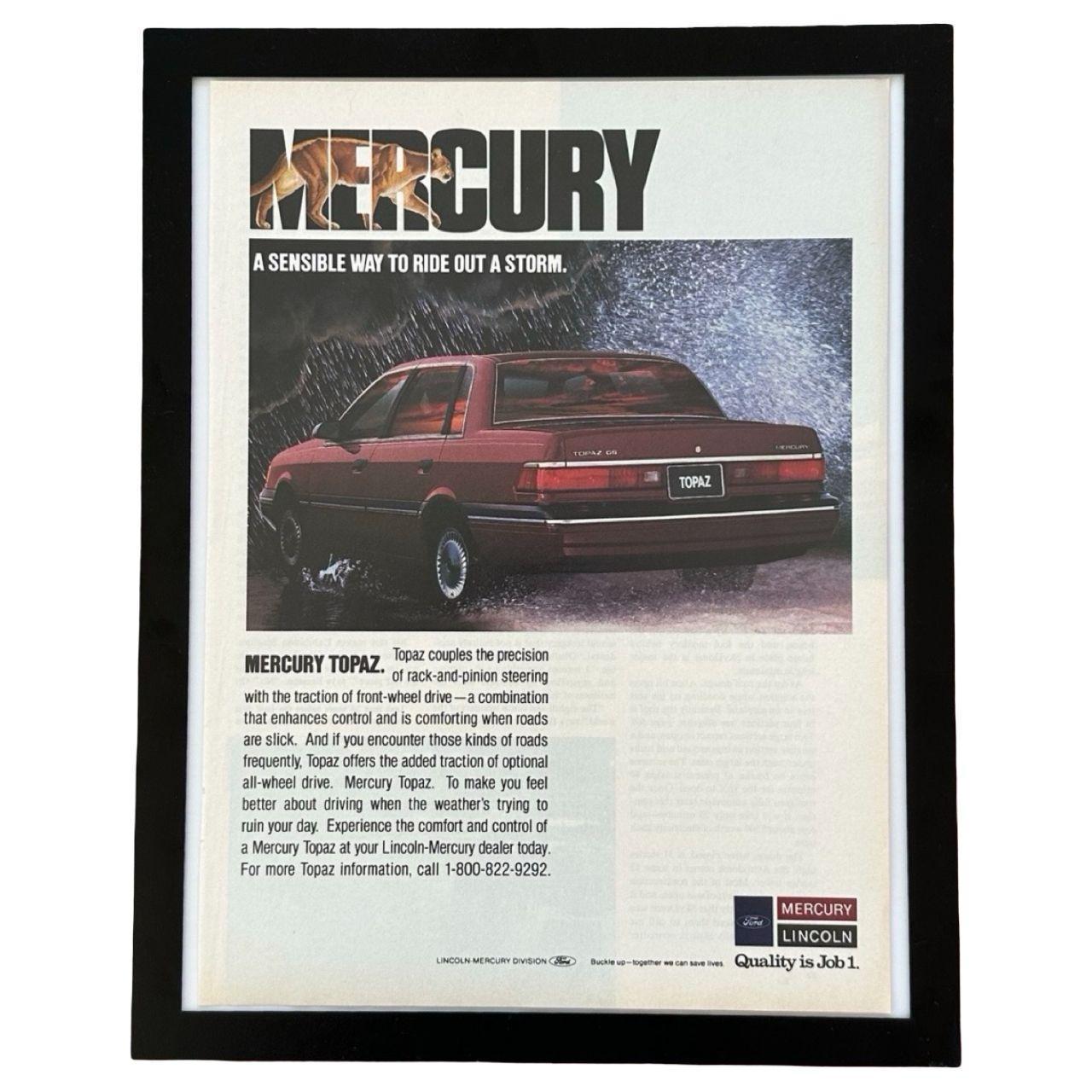 1980's Mercury Topaz Ride Out a Storm Vintage Car Magazine Ad with Frame