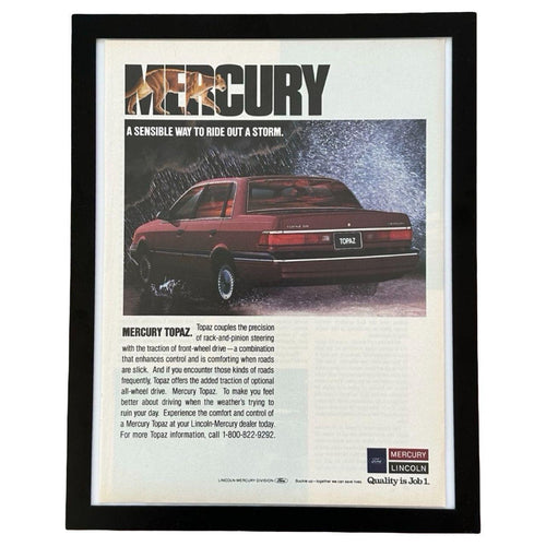1980's Mercury Topaz Ride Out a Storm Vintage Car Magazine Ad with Frame