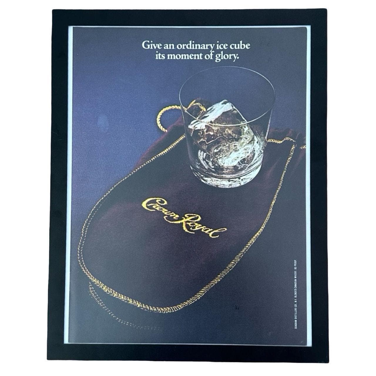 1980's Vintage Crown Royal Magazine Ad with Frame - "Give an ordinary ice cube its moment of glory."