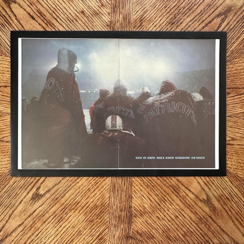 Vintage 1980s New England Patriots Magazine Print – Snowy Mile High Stadium (Framed)