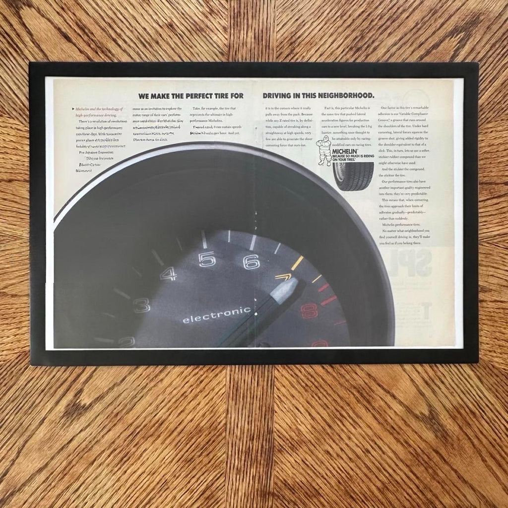 Vintage 1980s Michelin Double Page Magazine Ad with Frame